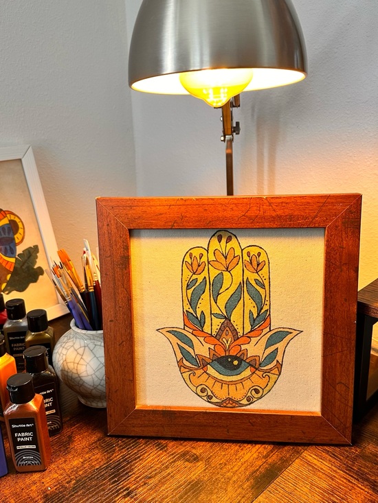 Hand Crafted Other - Framed Hamsa Hand Canvas Art – Handpainted